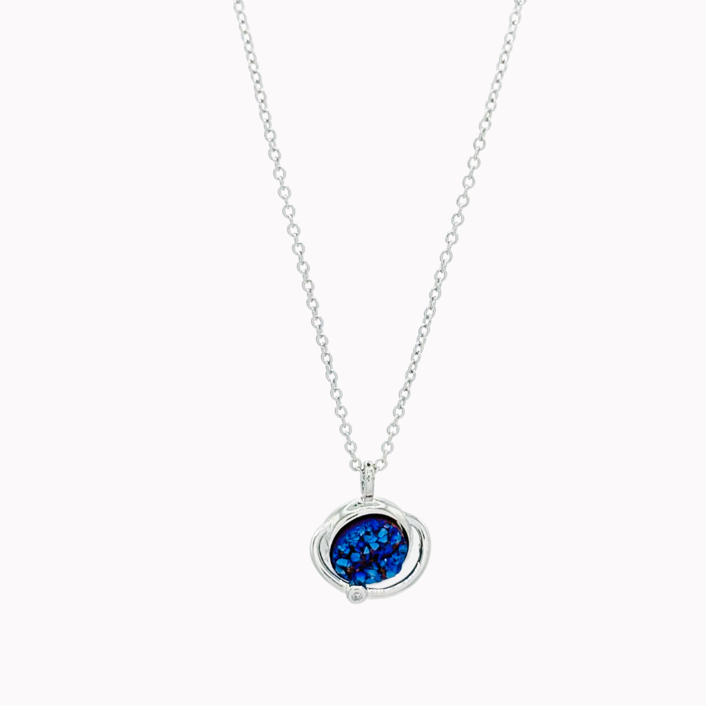 Glittering Blue Planet Crystal Necklace - Silver, zircon