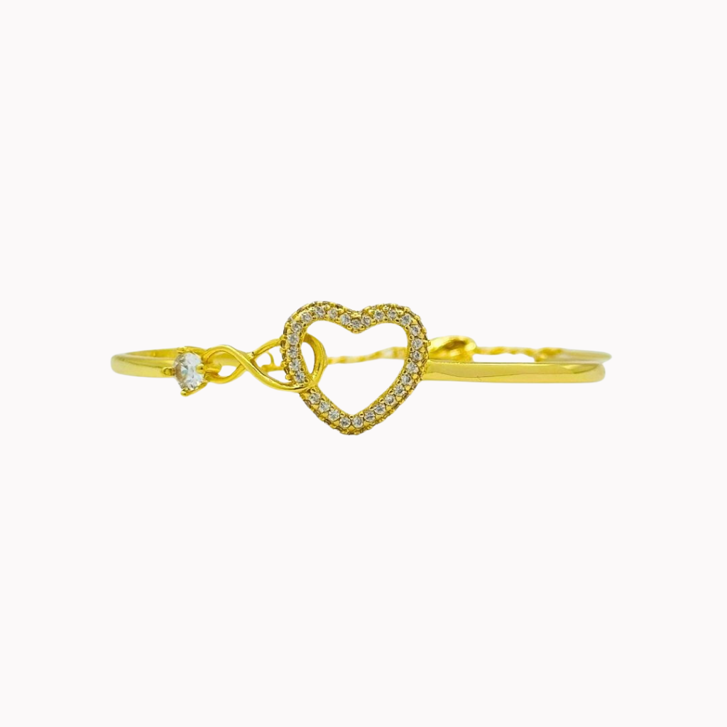 Elegant Golden Heart Bracelet - Stainless steel, Zircon