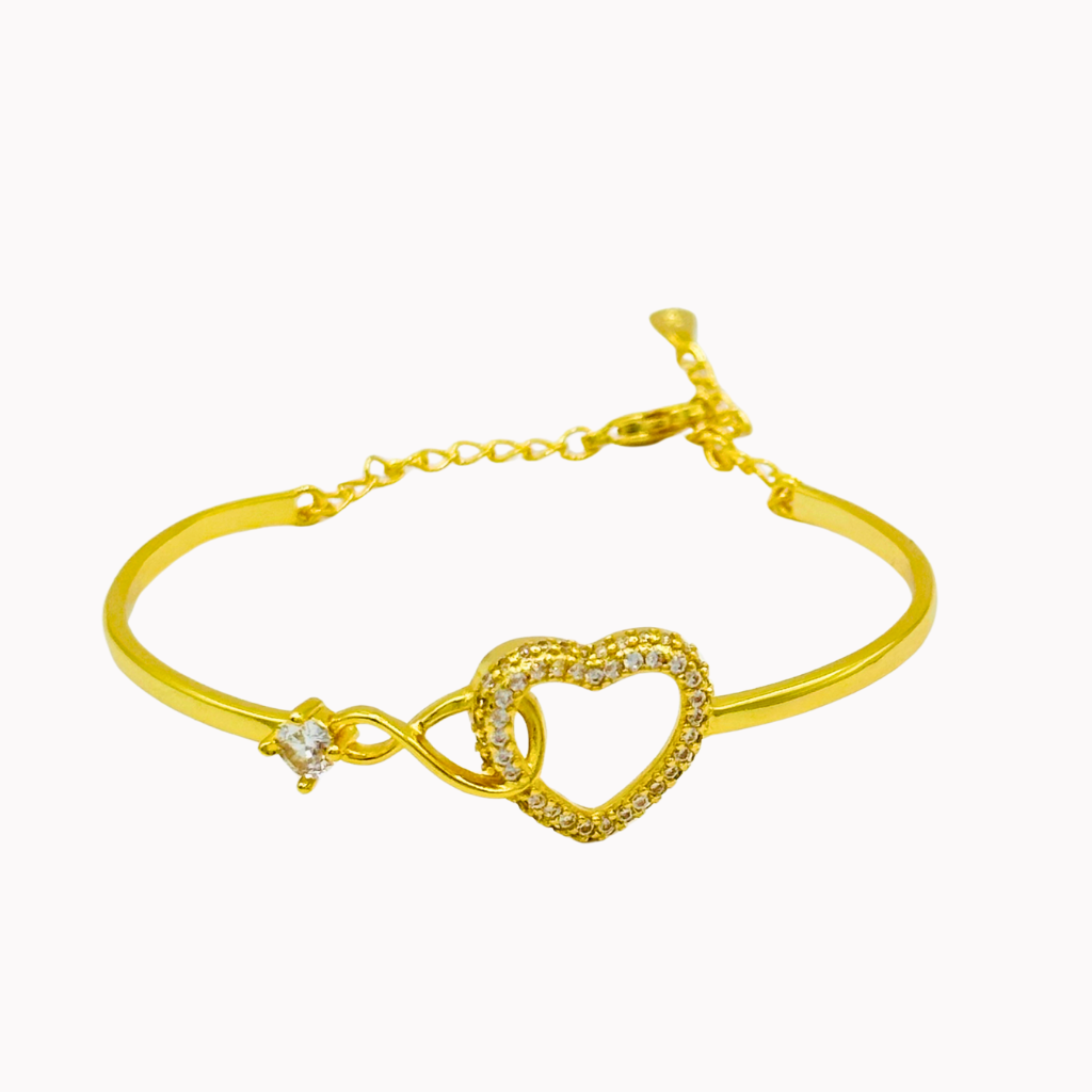 Elegant Golden Heart Bracelet - Stainless steel, Zircon