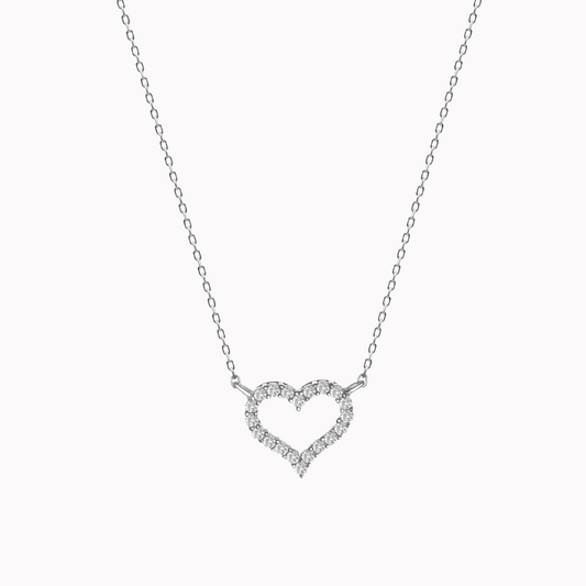 Affection Open Heart Love Necklace - Sterling silver, Moissanite