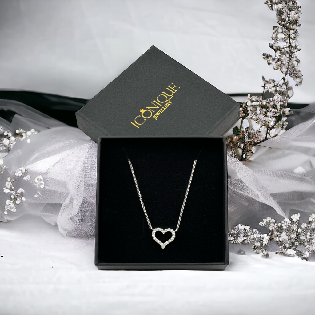 Affection Open Heart Love Necklace - Sterling silver, Moissanite