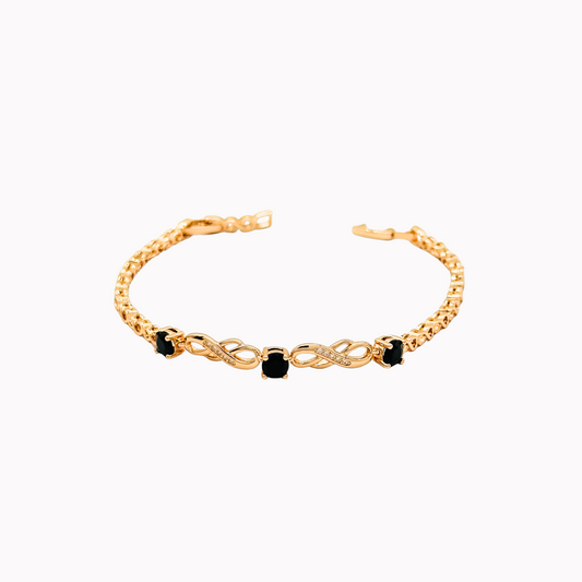 Elegant Infinity White/Black Gemstone Bracelet - Gold, Cubic Zirconia