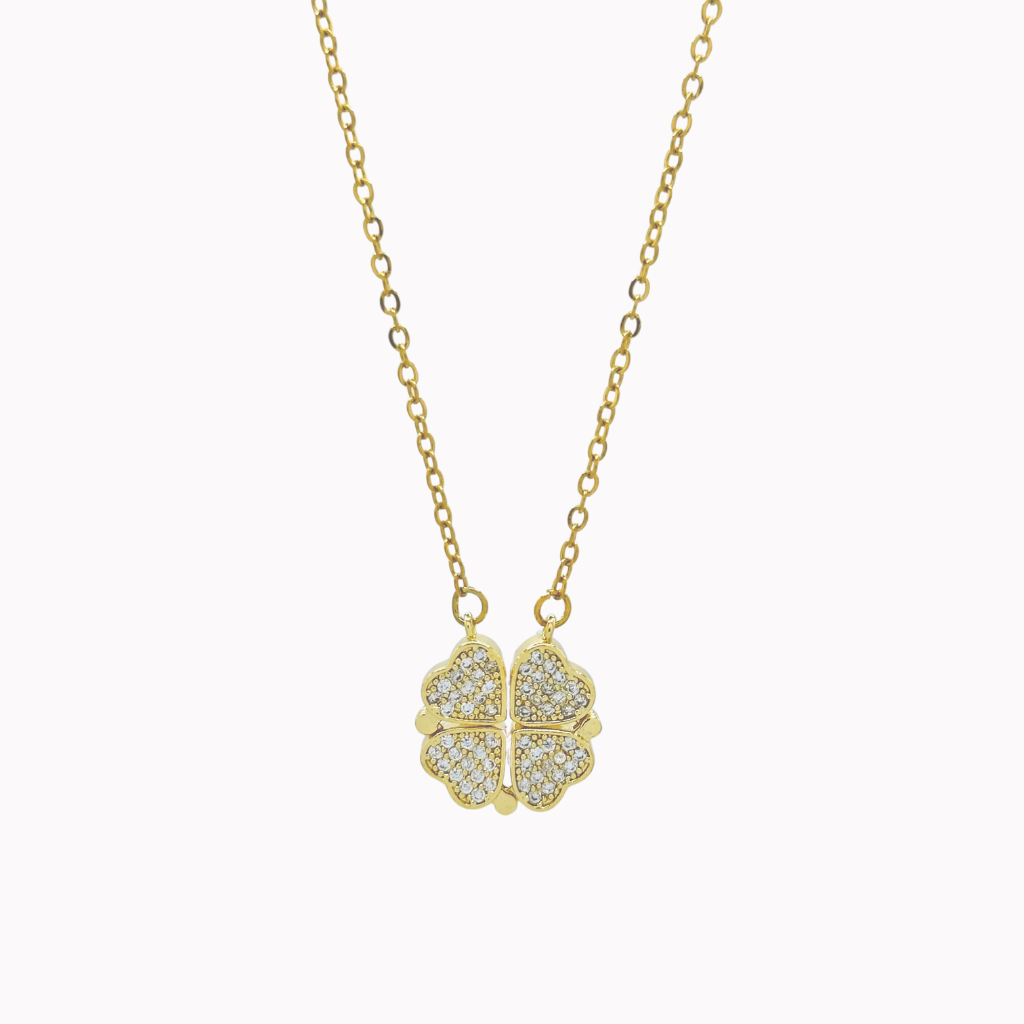 Sparkling Leaf Clover Heart Necklace