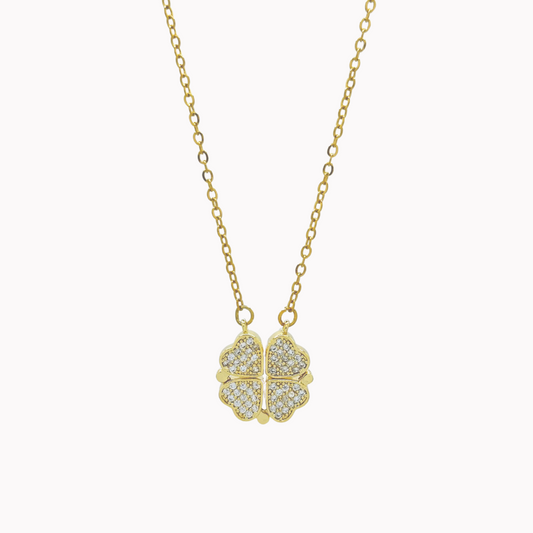 Sparkling Leaf Clover Heart Necklace